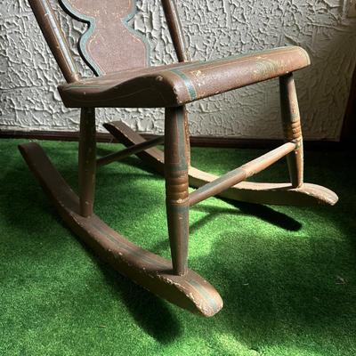 LOT 136F: Antique Hand Painted Wooden Rocking Chair