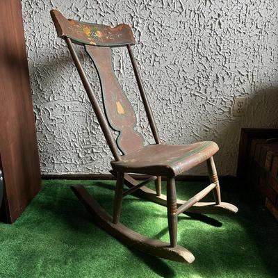 LOT 136F: Antique Hand Painted Wooden Rocking Chair