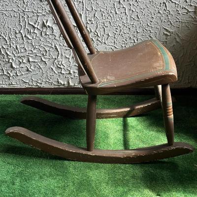 LOT 136F: Antique Hand Painted Wooden Rocking Chair