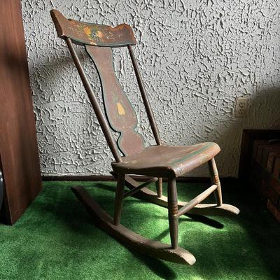 LOT 136F: Antique Hand Painted Wooden Rocking Chair