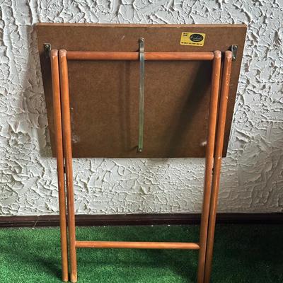 LOT 137F: 4 Mid Century Modern Scheibe Folding Stackable TV Tray Tables w/ Stand