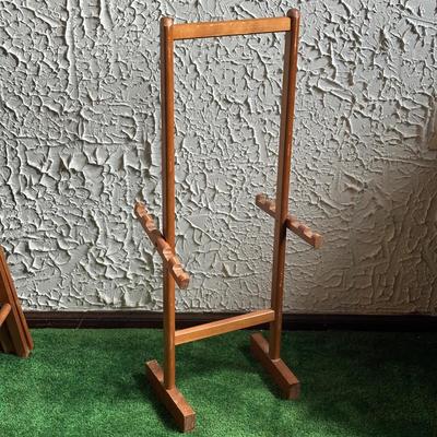 LOT 137F: 4 Mid Century Modern Scheibe Folding Stackable TV Tray Tables w/ Stand