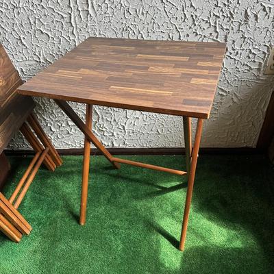 LOT 137F: 4 Mid Century Modern Scheibe Folding Stackable TV Tray Tables w/ Stand