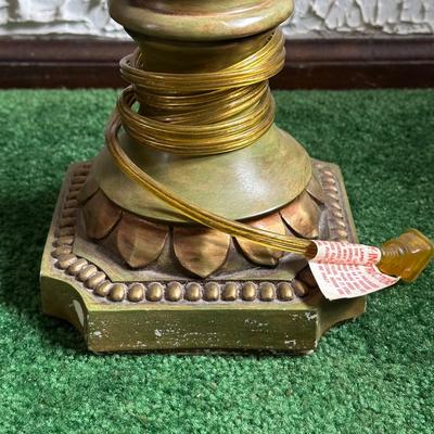 LOT 139F: Pair Of Beautiful Vintage Table Lamps w/ Vintage Decoupage Lithograph Lamp Shades