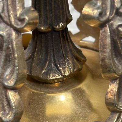 LOT 142F: Pair Of Stunning Vintage MCM Glass Brass & Marble Table Lamps with/ Shades