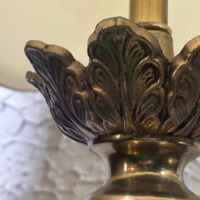 LOT 142F: Pair Of Stunning Vintage MCM Glass Brass & Marble Table Lamps with/ Shades