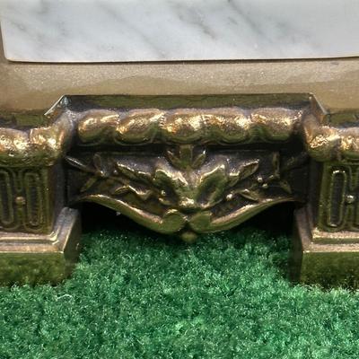 LOT 142F: Pair Of Stunning Vintage MCM Glass Brass & Marble Table Lamps with/ Shades