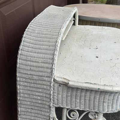 LOT 145G: Antique White Wicker Desk w/ Side Table