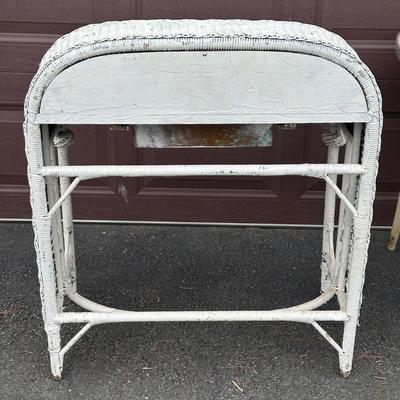 LOT 145G: Antique White Wicker Desk w/ Side Table