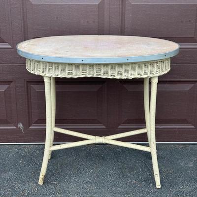 LOT 145G: Antique White Wicker Desk w/ Side Table