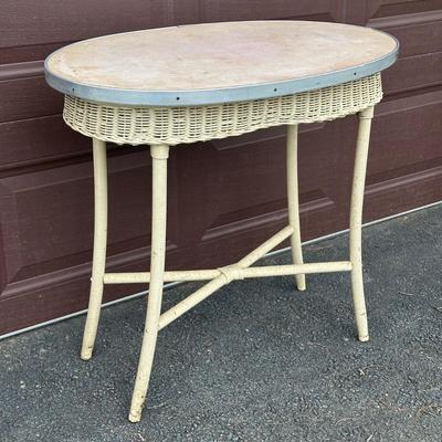 LOT 145G: Antique White Wicker Desk w/ Side Table
