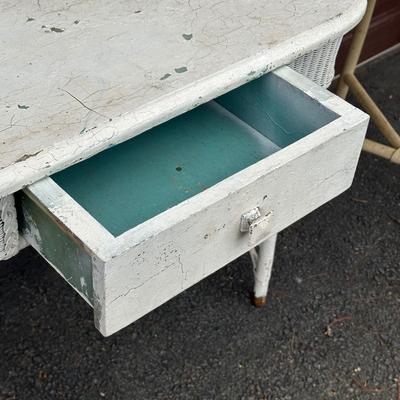 LOT 145G: Antique White Wicker Desk w/ Side Table