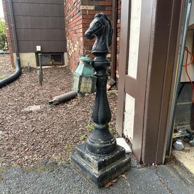 LOT 153O: Pair of Antique Colonial Era Horse Hitches w/ Copper Lanterns