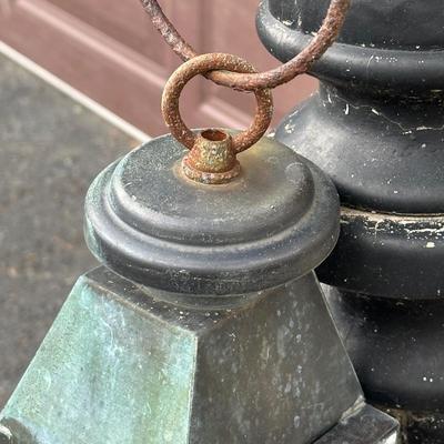 LOT 153O: Pair of Antique Colonial Era Horse Hitches w/ Copper Lanterns