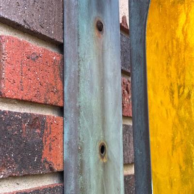 LOT 154O: Pair Antique Gothic Cathedral Castle Style Stained Glass Lantern Outdoor Sconces
