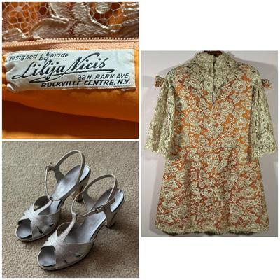 LOT 155L: Vintage Lilya Nicis New York Mod 1960s Lace Dress w/ Sparkly Vintage Heels