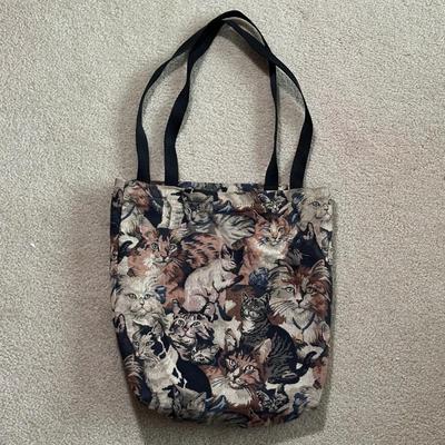 LOT 156F: Vintage On Your Back Denim Cat Print Jacket w/ Matching Tote Bag