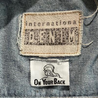 LOT 156F: Vintage On Your Back Denim Cat Print Jacket w/ Matching Tote Bag
