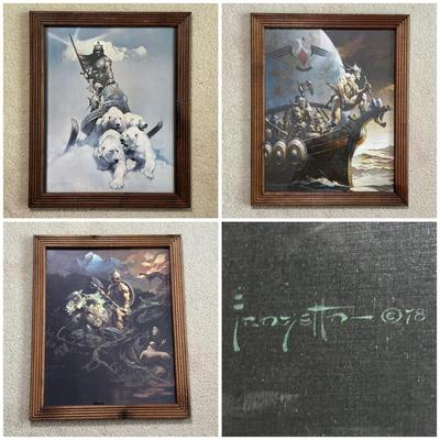 LOT 158L: 3 Viking Themed Prints by Frank Frazetta - Kane on the Golden Sea, Silver Warrior & Night Winds