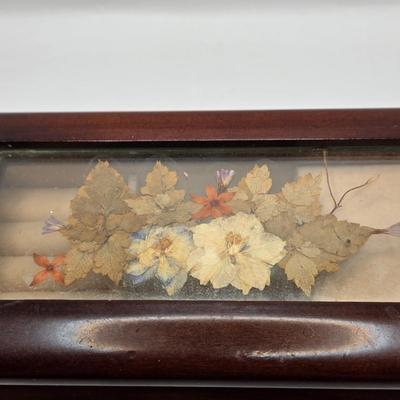 LOT 162K: Antique Victorian/Art Nouveau Era “Tortoise Shell” Brass Accented Hair Comb & Vintage Musical Jewelry Box w/ Pressed Dried...
