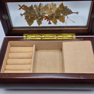 LOT 162K: Antique Victorian/Art Nouveau Era “Tortoise Shell” Brass Accented Hair Comb & Vintage Musical Jewelry Box w/ Pressed Dried...