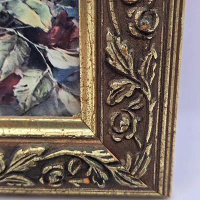 LOT 166F: Art Deco Glass Tray w/Lucite Handles, Sweeter Than the Rose Print in Ornate Frame, Porcelain & China Dishes & Bud...