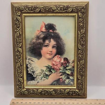 LOT 166F: Art Deco Glass Tray w/Lucite Handles, Sweeter Than the Rose Print in Ornate Frame, Porcelain & China Dishes & Bud...