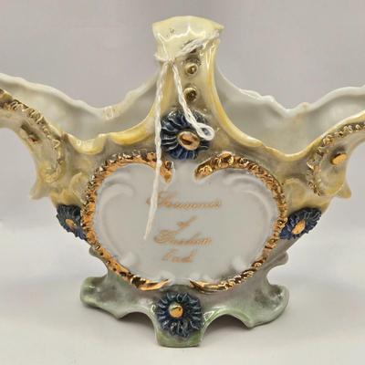 LOT 166F: Art Deco Glass Tray w/Lucite Handles, Sweeter Than the Rose Print in Ornate Frame, Porcelain & China Dishes & Bud...