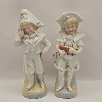 LOT 168F: Pair of Late 19th, Early 20th Century Antique German Figures of Boys in Sailor-Inspired Clothing