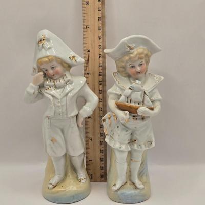 LOT 168F: Pair of Late 19th, Early 20th Century Antique German Figures of Boys in Sailor-Inspired Clothing