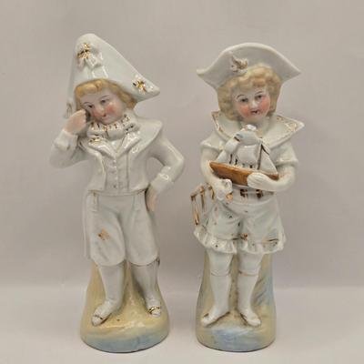 LOT 168F: Pair of Late 19th, Early 20th Century Antique German Figures of Boys in Sailor-Inspired Clothing