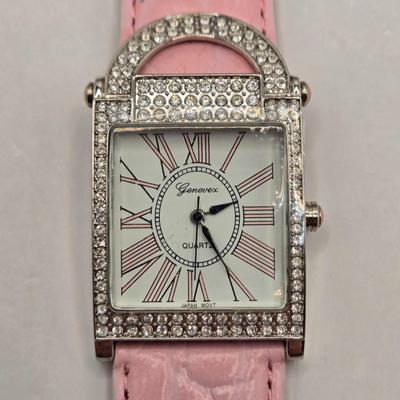 LOT 169F: Three Genevex Quartz Watches w/ Leather Bands and Silver Tone & Crystal Time Pieces/ All in Original Boxes