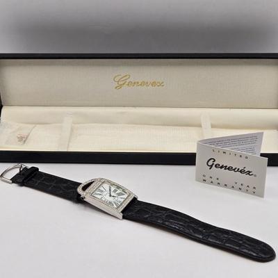 LOT 169F: Three Genevex Quartz Watches w/ Leather Bands and Silver Tone & Crystal Time Pieces/ All in Original Boxes