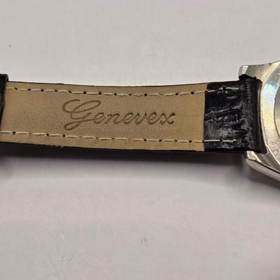 LOT 170F: Genevex Quartz Watch w/ Leather Band & Silver Tone & Crystal Face, Adrienne Couture Watch, Nolan Miller Opaque Faced...
