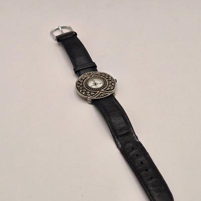 LOT 170F: Genevex Quartz Watch w/ Leather Band & Silver Tone & Crystal Face, Adrienne Couture Watch, Nolan Miller Opaque Faced...