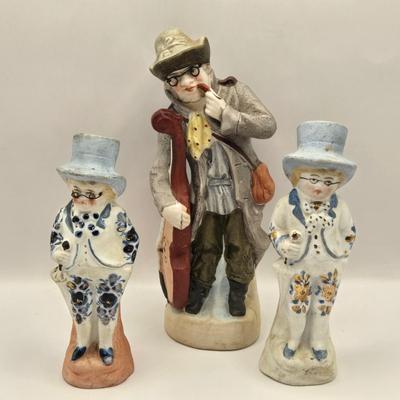 LOT 172F: Antique circa 1910s Hand Painted German Bisque Porcelain Figurines w/ Wire Glasses