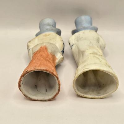LOT 172F: Antique circa 1910s Hand Painted German Bisque Porcelain Figurines w/ Wire Glasses