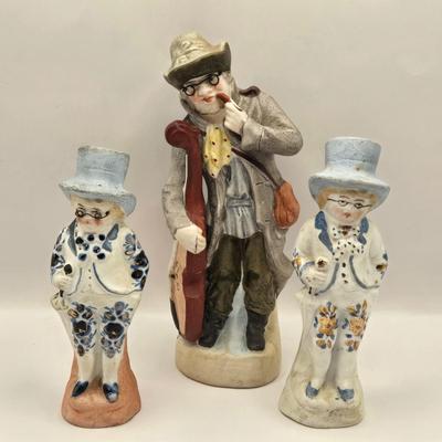LOT 172F: Antique circa 1910s Hand Painted German Bisque Porcelain Figurines w/ Wire Glasses