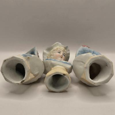 LOT 173F: Antique circa 1910s Hand Painted German Bisque Porcelain Lady Busts (one w/ Wire Glasses)
