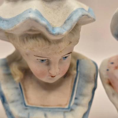 LOT 173F: Antique circa 1910s Hand Painted German Bisque Porcelain Lady Busts (one w/ Wire Glasses)