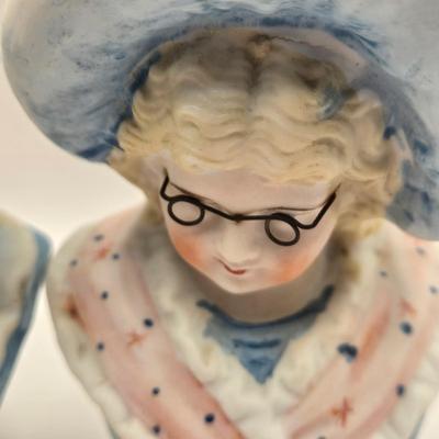 LOT 173F: Antique circa 1910s Hand Painted German Bisque Porcelain Lady Busts (one w/ Wire Glasses)
