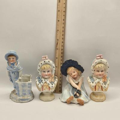 LOT 174F: Antique circa 1910s German Hand Painted Bisque Porcelain Figurines & Busts