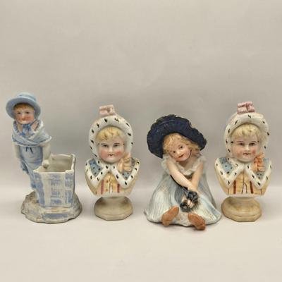 LOT 174F: Antique circa 1910s German Hand Painted Bisque Porcelain Figurines & Busts