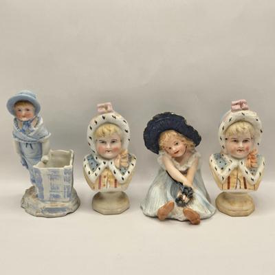 LOT 174F: Antique circa 1910s German Hand Painted Bisque Porcelain Figurines & Busts