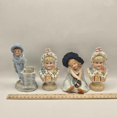 LOT 174F: Antique circa 1910s German Hand Painted Bisque Porcelain Figurines & Busts