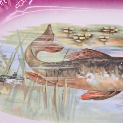 LOT 175K: Circa 1890s Antique Porcelain J.S. Germany Fish Serving Platter, Gravy Boat/ Spouted Bowl, and 5 Plates