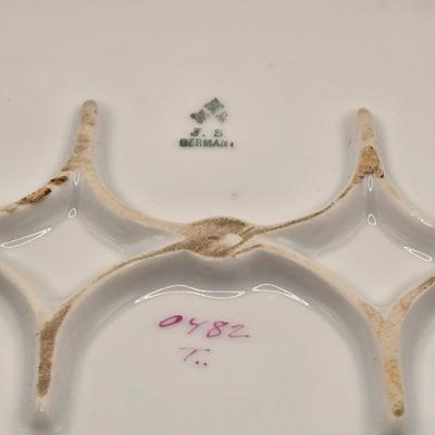 LOT 175K: Circa 1890s Antique Porcelain J.S. Germany Fish Serving Platter, Gravy Boat/ Spouted Bowl, and 5 Plates