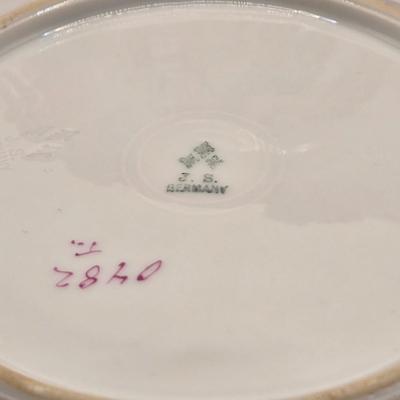 LOT 175K: Circa 1890s Antique Porcelain J.S. Germany Fish Serving Platter, Gravy Boat/ Spouted Bowl, and 5 Plates
