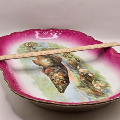 LOT 175K: Circa 1890s Antique Porcelain J.S. Germany Fish Serving Platter, Gravy Boat/ Spouted Bowl, and 5 Plates