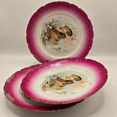LOT 175K: Circa 1890s Antique Porcelain J.S. Germany Fish Serving Platter, Gravy Boat/ Spouted Bowl, and 5 Plates